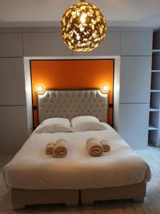 Un dormitorio con una cama con dos toallas encima. en Appartement lumineux & moderne au cœur du centre, en Poitiers