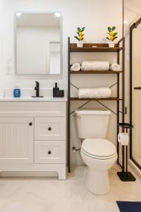 a bathroom with a toilet and a sink and a mirror at Jnice Residence in Windsor +14 photos
