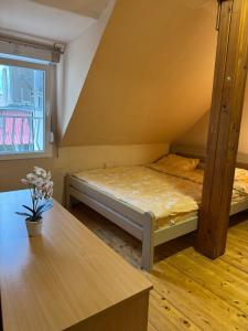 a bedroom with two bunk beds and a window at Central Cozy Apartment in Kolašin