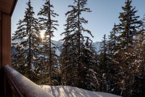 een uitzicht op de met sneeuw bedekte bomen vanuit een huis bij Antarès ORION 201 - luxury apartment ski inski out in Méribel