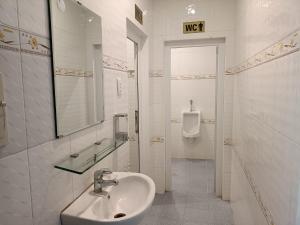 Baño blanco con lavabo y urinario en Jolilian Hotel Bãi Sau, en Vung Tau