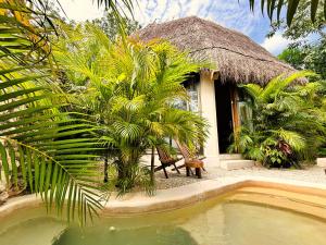 atropical house with a hut with a swimming pool at Hotel Muaré Tulum Wellness and Spa in Tulum