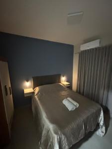 阿雷格里港APARTAMENTO CENTRO, SANTA CASA, UFRGS, UFCSPa的一间卧室，床上有两条毛巾
