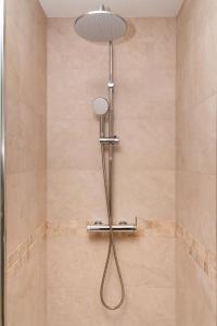a shower with a shower head in a bathroom at Le Manguier, Apartment & Spa in Oberhaslach
