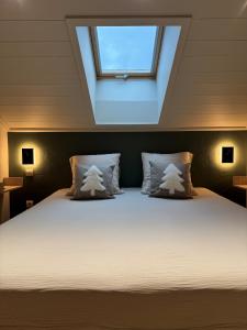a bedroom with a large bed with a skylight at 812 Manoir Savoie in Bourg-Saint-Maurice