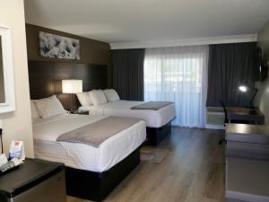 a hotel room with two beds and a window at Econo Lodge Lake Elsinore Casino in Lake Elsinore +17 photos