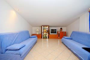 een woonkamer met twee blauwe banken bij Apartments Biserka in Štanga