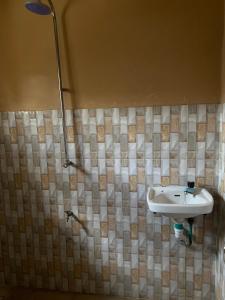 Ado EkitiにあるAlidiat Apartmentsの洗面台とシャワー付きのバスルーム