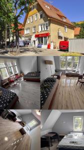 a collage of pictures of a house with beds at Dom gościnny przy Promenadzie in Świnoujście