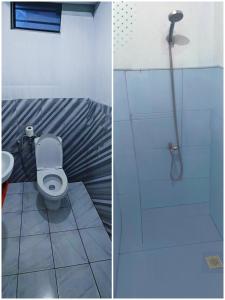 due foto di un bagno con wc e doccia di Siquijor Pier Guest House a Siquijor Altre 4 foto