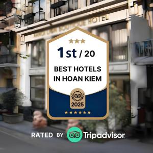 a sign for the best hotels in hong kong at Hanoi Lion Boutique Hotel & Spa in Hanoi