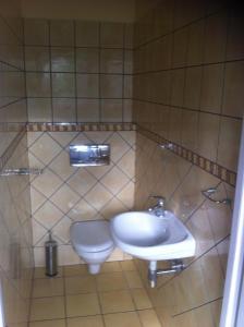 uma casa de banho com um lavatório e um WC em Mieszkanie w Centrum Olesna em Olesno
