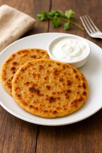 two naan breads on a plate with dip at Vinayaka in Patna +35 photos