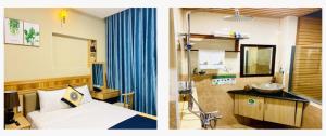 two pictures of a hotel room with a bed and a sink at Sea Night - Sea Home Hotel in Phan Thiet