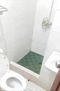 a bathroom with a shower with a toilet and a sink at Pi Home by Perwira Hub in Yogyakarta