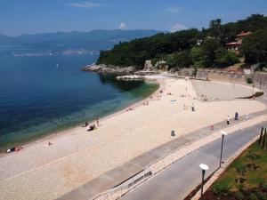 a group of people on a beach near the water at Apartman Plasse in Rijeka