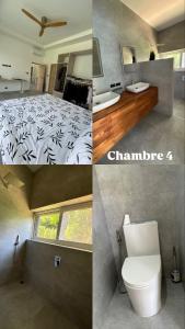 a collage of three pictures of a bedroom with a bed and a toilet at Villa Lamai 4 bedrooms in Koh Samui 