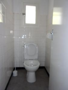 um WC branco numa casa de banho com uma janela em Appartement L'oranger em Pégomas