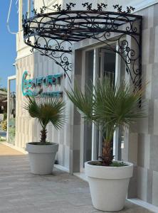 two potted plants sitting in front of a building at Comfort Suites in Golem