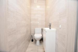 ヴロツワフにあるApartHostel "Przy Rynku" Wrocławの部屋にある白いトイレ付きのバスルーム