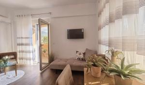 a living room with a couch and a tv on a wall at Boljevic Apartments in Bečići