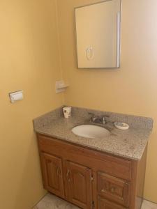 a bathroom with a sink and a mirror at Panoramic Ocean View in Basse Terre Town