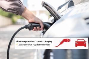 eine Person, die ein Auto mit einem Autoladegerät betankt in der Unterkunft Ste-Foy urban area - 4 bedrooms - Spa - EV chrger in Québec