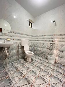 a bathroom with a toilet and a sink at The cozy Inn in Calangute