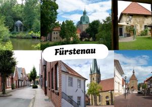a collage of pictures of a town with the word finisher at Apartment Fürstenau in Fürstenau +1 photo