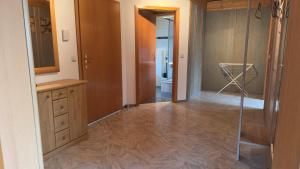 a bathroom with a walk in shower and a sink and a mirror at Ferienwohnungen am Stadtrand in Bad Windsheim +12 photos
