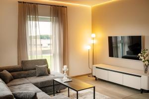 a living room with a couch and a tv at Apartment Fürstenau in Fürstenau
