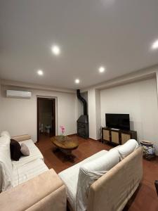 a living room with a couch and a table and a tv at Casa Rural el Canal in Antequera
