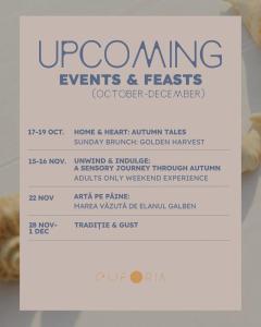 a menu for upcoming events and treats cog food detectors at Euforia Retreat and Spa in Eforie Nord