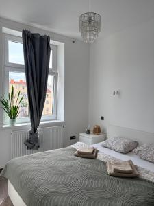 Postel nebo postele na pokoji v ubytování Moderní byt v centru Hradce Králové