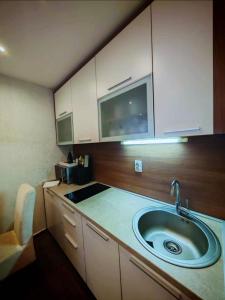 a kitchen with a sink and a microwave at Magic Apartman Kop - Kraljevi Cardaci in Kopaonik +19 photos