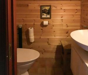 a bathroom with a white toilet and a sink at Spacious Family Cabin With Views In Hafjell in Hunder +20 photos