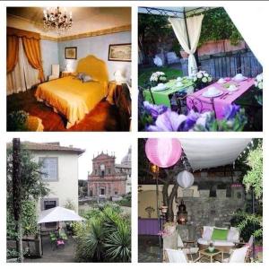 un collage de cuatro fotos de un dormitorio en B&B La Porticella en Viterbo