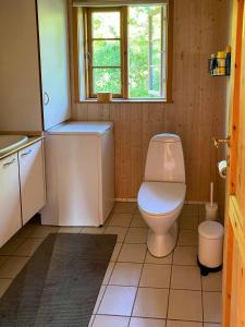 ein Badezimmer mit Toilette und Waschbecken und einem Fenster in der Unterkunft Holiday Home By Viking Grave And Protected Nature in Korsør