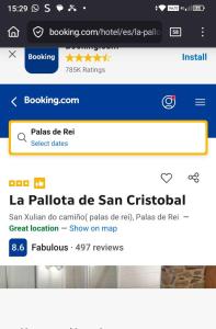 a screenshot of a cell phone screen with a cell at La pallota de san cristobal in Camino