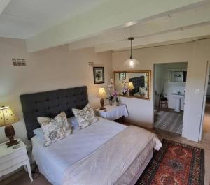 a bedroom with a large bed and a mirror at Clivedon Cottage in Sunland