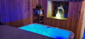 a bath tub in a room with a mirror at Carpe Diem in Saint-Savin-sur-Gartempe