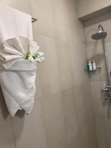 baño con ducha y toallas en la pared en Apartments Siyana Varna, en Varna 53 fotos más