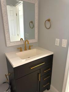 a bathroom with a sink and a mirror at Relax & Explore Gulf Coast Modern Stay in Spring Hill +9 photos