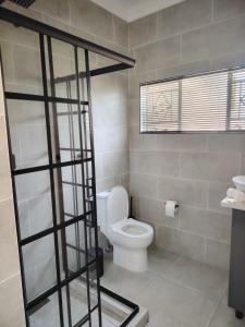 Un baño con inodoro y ventana. en F'leur Guesthouse, en Mokopane