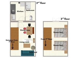 a floor plan of a house with at Cozy Attic Retreat Chinatown near Yaowarat - Songwat in Bangkok