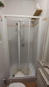una ducha con puerta de cristal en un baño en Ampio Appartamento Tra Siena ed il Chianti, en Castelnuovo Berardenga