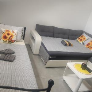 a living room with a bed and a couch at Studio apartman Laura in Vinkovci
