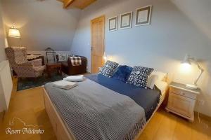 une chambre avec un lit et un salon dans l'établissement Holiday home with garden, sauna, jacuzzi, à Mielenko 24 autres photos