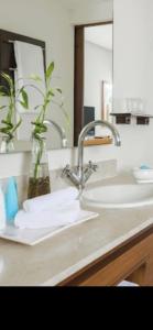 a bathroom counter with two sinks and a mirror at Vida Vidante in Nuevo Vallarta  +12 photos