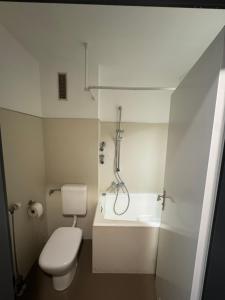 a small bathroom with a toilet and a sink at Exklusives Studio im Zentrum in Rosenheim